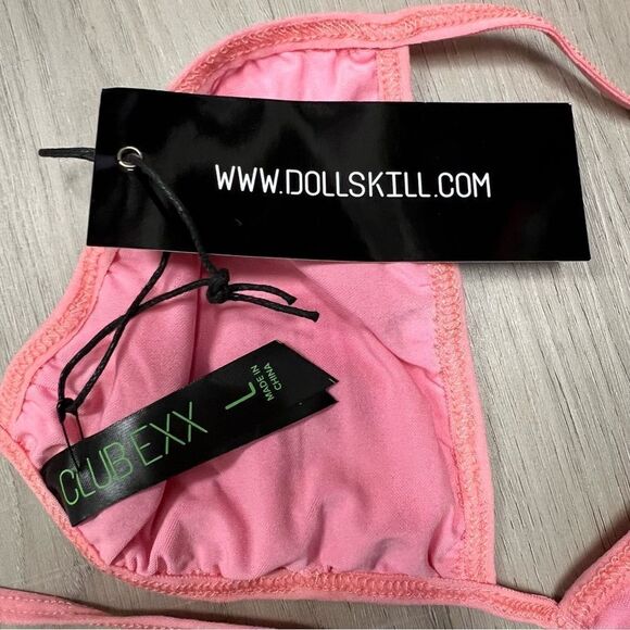 Club Exx x Dolls Kill triangle bikini top coral stretch sparkle festival szL - Picture 12 of 15